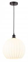  616-1P-OB-G1217-14WV - White Venetian - 1 Light - 14 inch - Oil Rubbed Bronze - Cord Hung - Pendant