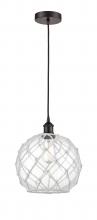  616-1P-OB-G122-10RW-LED - Farmhouse Rope - 1 Light - 10 inch - Oil Rubbed Bronze - Cord hung - Mini Pendant