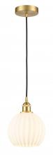  616-1P-SG-G1217-8WV - White Venetian - 1 Light - 8 inch - Satin Gold - Cord Hung - Mini Pendant