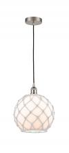  616-1P-SN-G121-10RW-LED - Farmhouse Rope - 1 Light - 10 inch - Brushed Satin Nickel - Cord hung - Mini Pendant