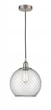  616-1P-SN-G122-10CBK - Farmhouse Chicken Wire - 1 Light - 10 inch - Brushed Satin Nickel - Cord hung - Mini Pendant