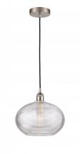  616-1P-SN-G555-12CL - Ithaca - 1 Light - 12 inch - Brushed Satin Nickel - Cord hung - Mini Pendant