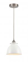  616-1P-SN-M14-W - Adirondack - 1 Light - 8 inch - Brushed Satin Nickel - Cord hung - Mini Pendant