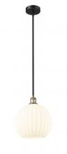  616-1S-BAB-G1217-12WV - White Venetian - 1 Light - 12 inch - Black Antique Brass - Stem Hung - Mini Pendant