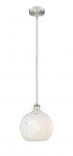  616-1S-SN-G1216-10WM - White Mouchette - 1 Light - 10 inch - Brushed Satin Nickel - Stem Hung - Mini Pendant