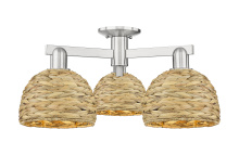 Innovations Lighting 716-3F-SN-RBD-8-NAT - Woven Rattan - 3 Light - 26 inch - Brushed Satin Nickel - Semi-Flush Mount