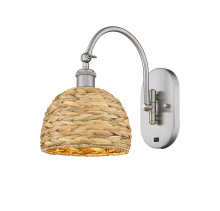 Innovations Lighting 918-1W-SN-RBD-8-NAT - Woven Rattan - 1 Light - 8 inch - Brushed Satin Nickel - Sconce