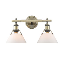Golden 3306-BA2 AB-OP - Orwell 2-Light Vanity Light in Aged Brass with Opal Glass
