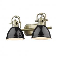 Golden 3602-BA2 AB-BK - Duncan 2 Light Bath Vanity in Aged Brass with Black Shades