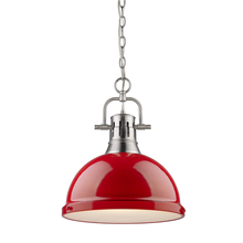 Golden 3602-L PW-RD - Duncan 1 Light Pendant with Chain in Pewter with a Red Shade