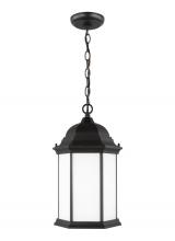  6238751EN3-12 - Sevier traditional 1-light LED outdoor exterior ceiling hanging pendant in black finish with satin e