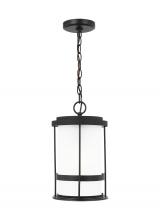  6290901EN3-12 - Wilburn modern 1-light LED outdoor exterior ceiling hanging pendant lantern in black finish with sat