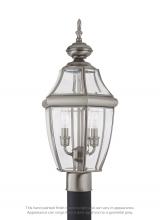  8229EN-965 - Lancaster traditional 2-light LED outdoor exterior post lantern in antique brushed nickel silver fin