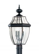  8239EN-12 - Lancaster traditional 3-light LED outdoor exterior post lantern in black finish with clear curved be