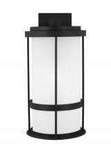  8790901EN3-12 - Wilburn modern 1-light LED outdoor exterior large wall lantern sconce in black finish with satin etc