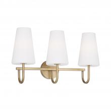  155231AD-550 - 3-Light Vanity in Aged Brass with Tapered Soft White Glass