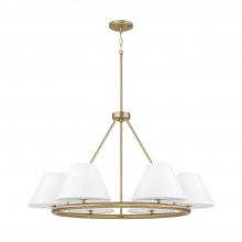  453261MA - 6-Light Circular Chandelier in Matte Brass with White Fabric Shades and Glass Diffusers