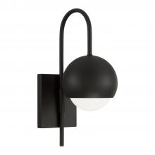  651611BI - 1-Light Circular Globe Sconce in Black Iron with Soft White Glass