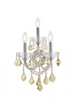 Elegant 2800W3C-GT/RC - Maria Theresa 3 light Chrome Wall Sconce Golden Teak (Smoky) Royal Cut Crystal