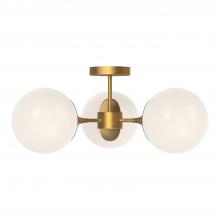  SF505326AGOP - Nouveau 26-in Aged Gold/Opal Matte Glass 3 Lights Semi Flush Mount