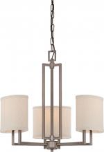  60/4857 - Gemini - 3 Light Chandelier with Khaki Fabric Shades - Hazel Bronze Finish