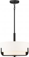  60/6543 - Frankie - 3 Light 15" Pendant with Cream Fabric Shade & Frosted Diffuser - Aged Bronze Finish