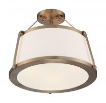  60/6997 - Cutty - 3 Light Semi-Flush with Fabric Shade - Burnished Brass Finish