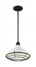  60/7024 - Newbridge - 1 Light Pendant with- Gloss White and Black Accents Finish