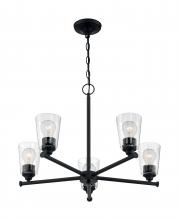  60/7285 - Bransel - 5 Light Chandelier with Seeded Glass - Matte Black Finish